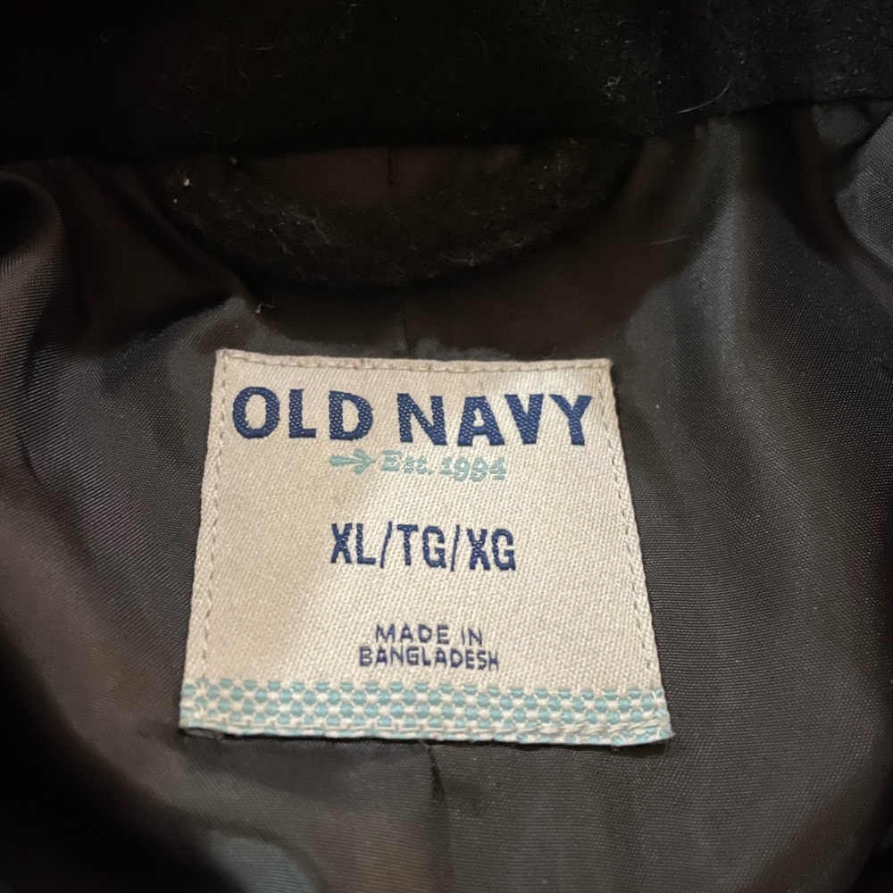 Old Navy Black Recycled Wool Coat collar button down size XL slant front pockets - Picture 10 of 15